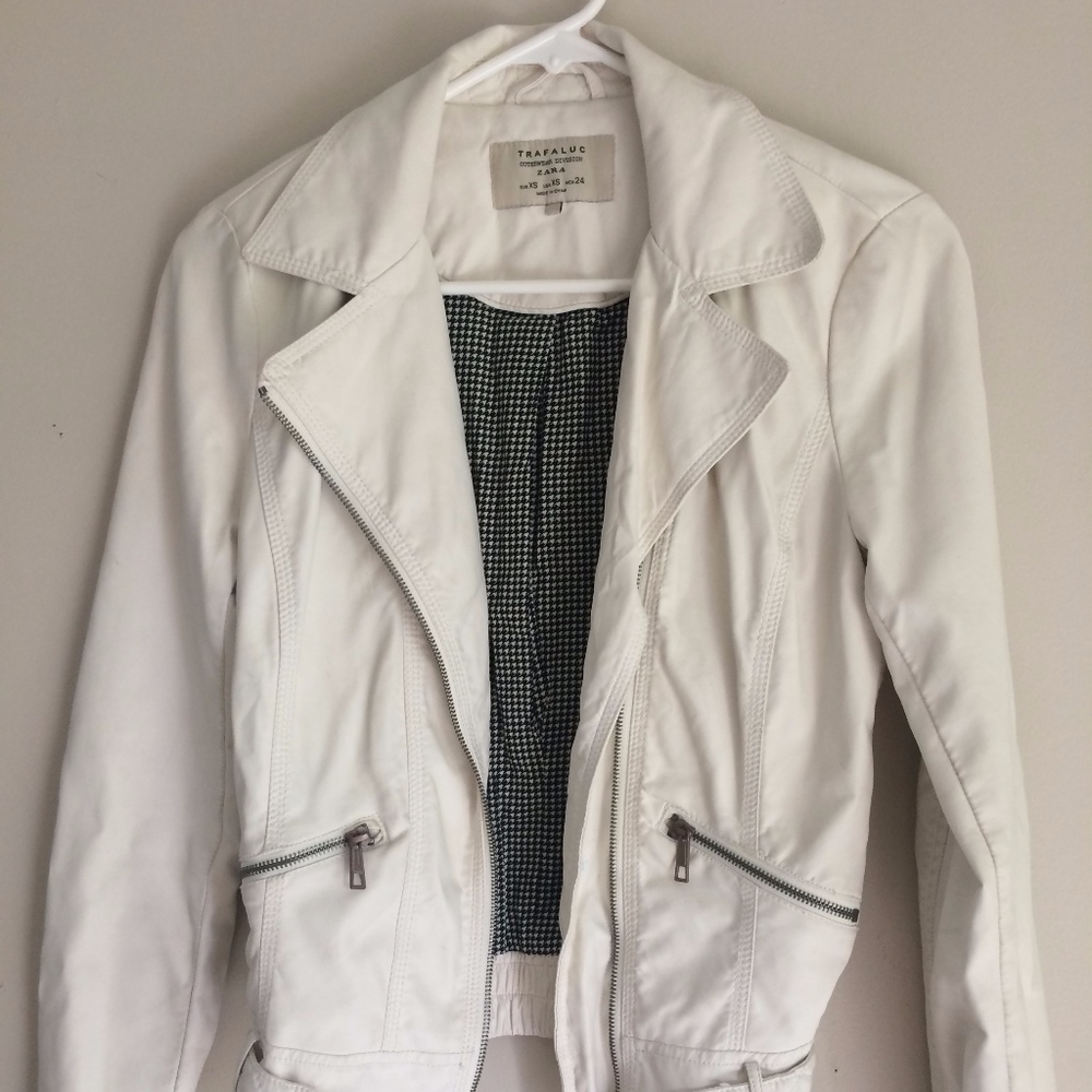 Zara White Faux Leather Jacket